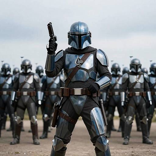 Dynamic Mandalorian Soldier in Formation