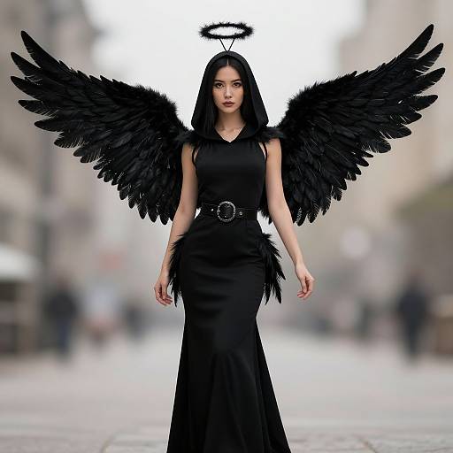 Black Angel Woman in Feathered Wings