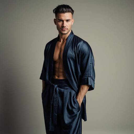 Stylish man in silk robe and trousers