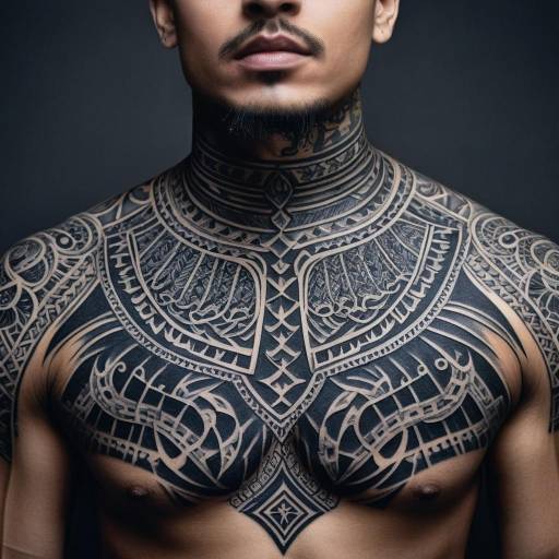 Intricate Polynesian Chest and Neck Tattoos