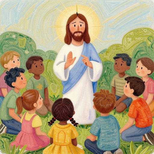 Youthful Jesus Teaching Children Illustration