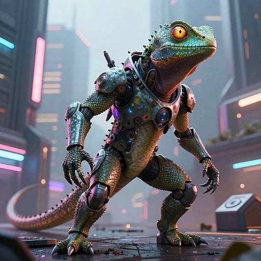 Cyberpunk Anthropomorphic Lizard Warrior