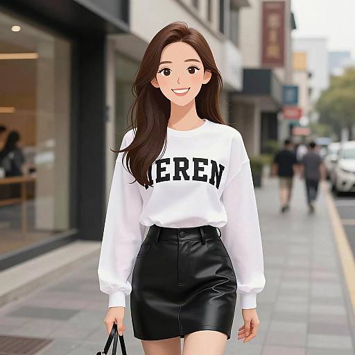 Smiling Woman in Streetwear Fashion