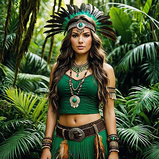 Woman in Green Tribal Jungle Costume