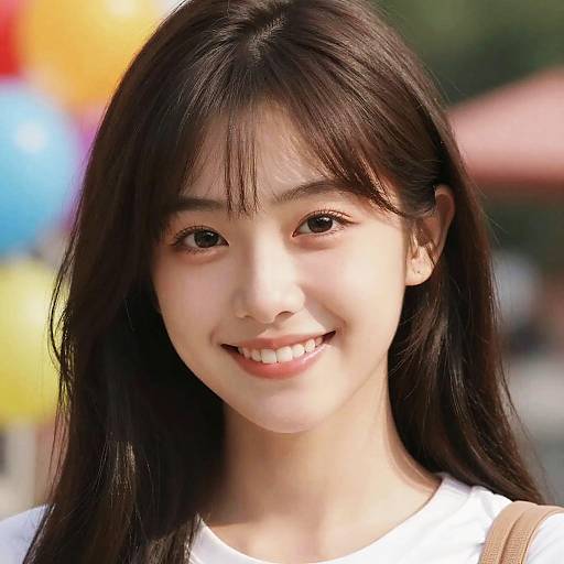 Smiling Young Asian Woman with Colorful Background