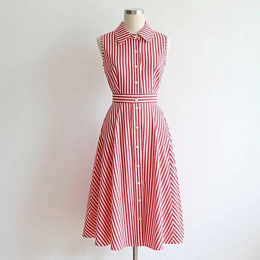 French Vintage Red White Striped Dress