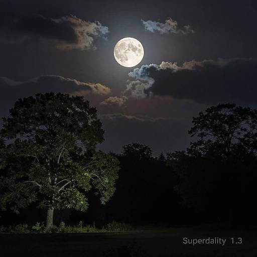 Moonlit Nostalgic Forest Landscape Painting