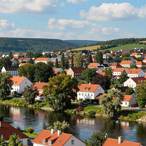 Scenic Small Town by River