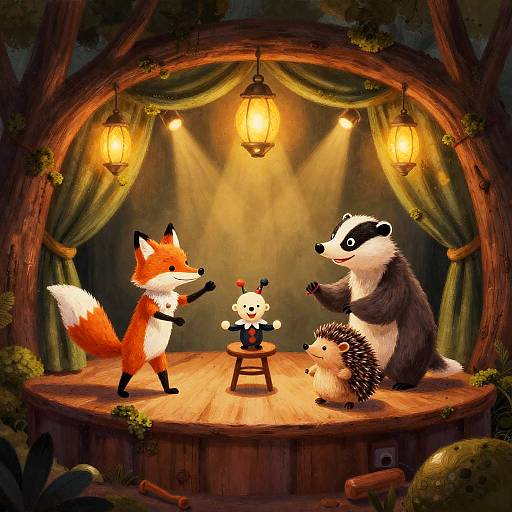 Gouache Woodland Puppet Theater with Lanterns