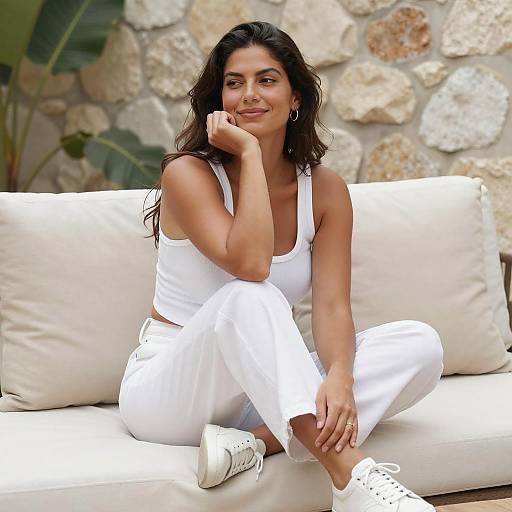 Relaxing Woman on White Couch