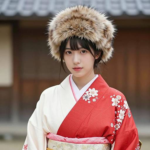 Woman in Red and White Kimono