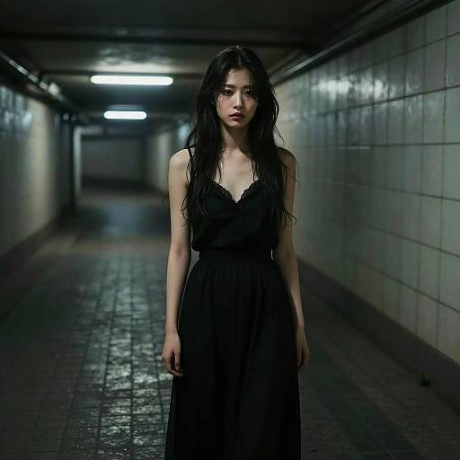 Neon-Lit Underground: Sorrowful Ghostly Elegance