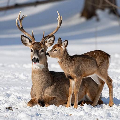 Mother Deer and Fawn in Snowy Landscape