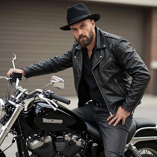 Bearded Man on Motorcycle in Leather