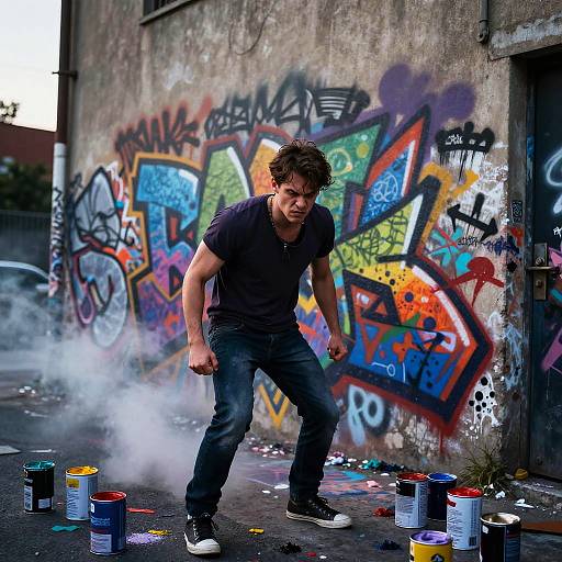 Angry Street Artist Creating Vibrant Graffiti