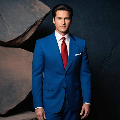 Man in Blue Suit with Red Tie in Studio