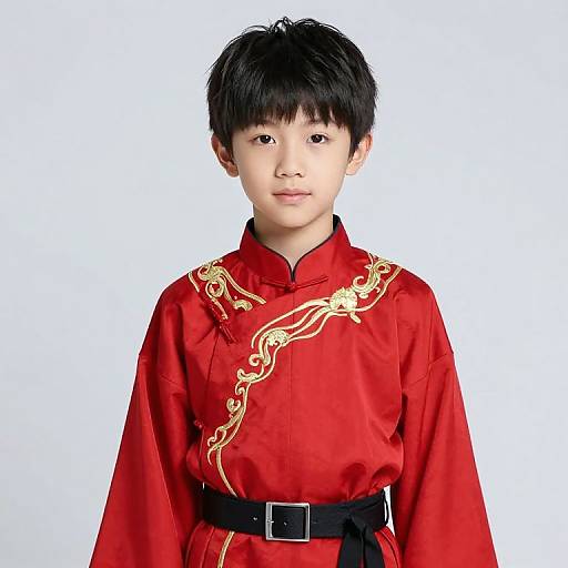 Asian Boy in Red Embroidered Outfit