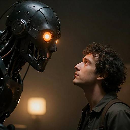 Man Faces Glowing Mechanical Mask