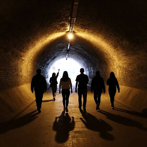 Illuminated Tunnel with Silhouetted Figures