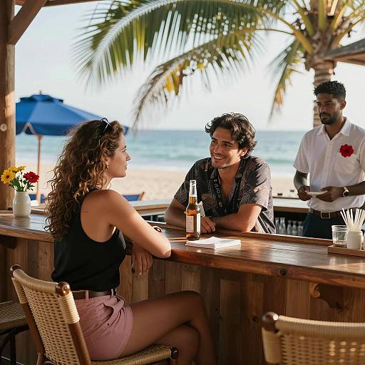 Couple Enjoying Drinks at Beach Bar