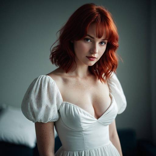 Redhead Woman in White Ariel Dress