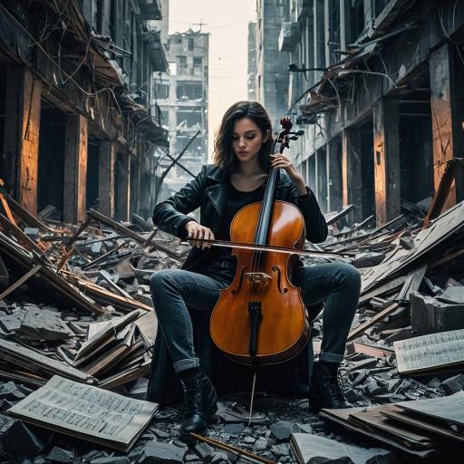 Cellist Playing in Urban Ruins