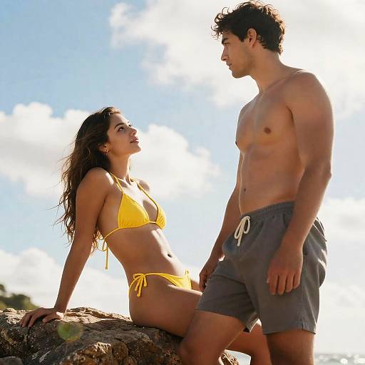 Beach Bliss: A Sunlit Couple's Moment