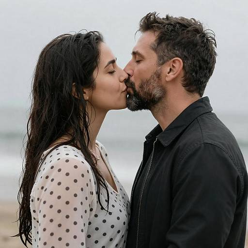 Romantic Kiss Under Gray Sky