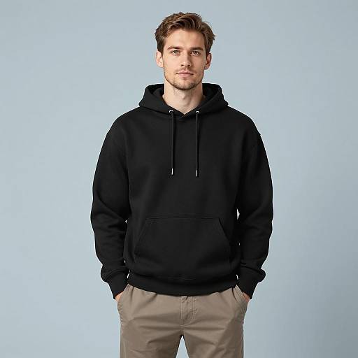 Young Man in Black Hoodie and Light Brown Pants