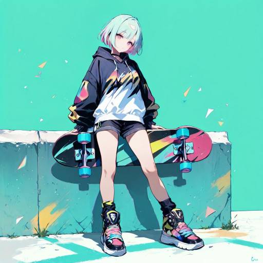 Quirky Skateboarder in Neon Graffiti Style Quirky Skateboarder in Neon Graffiti Style
