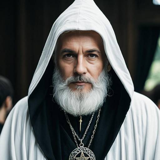 Older Man in White Hooded Wizard Costume