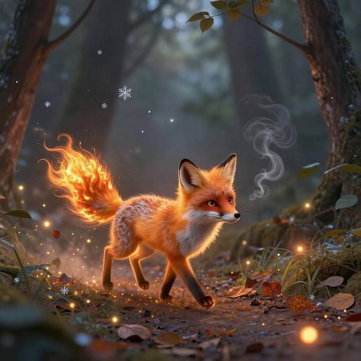 Amber Fox Spirit in Twilight Forest