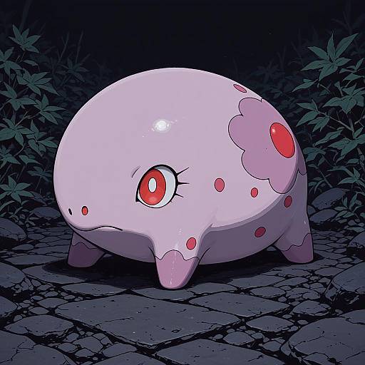 Illustration of Munna, pokemon in the style of Onsen tamago (hs egg)