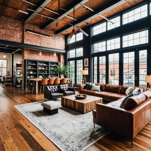 Industrial Loft Living Room with Leather Sofas