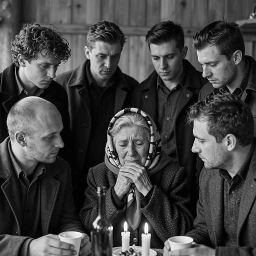 Emotional Gathering in Rustic Black and White