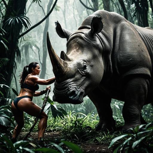 Epic Showdown Between Female Guardian and Rhino in Jungle Epic Showdown Between Female Guardian and Rhino in Jungle