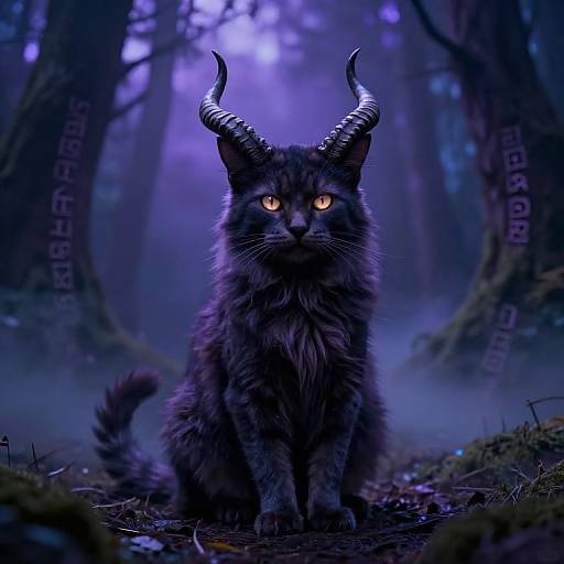 Horned Cat in Mystical Forest
