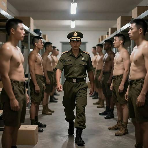 Military Barracks Scene with Officer