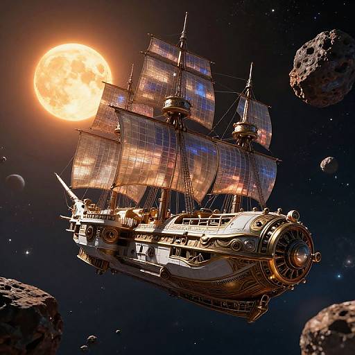 Majestic Space Galleon Above Alien Planet