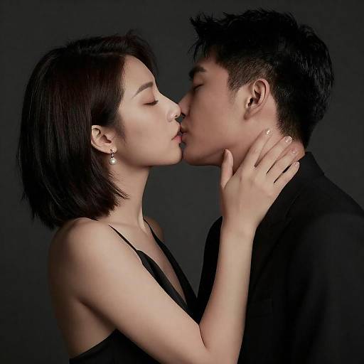 Midnight Kiss: Elegant Noir Couple Portrait