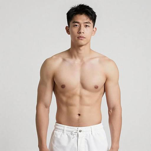 Shirtless Asian Man in White Pants