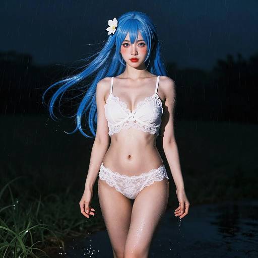 Blue-Haired Twintail Date in Rain