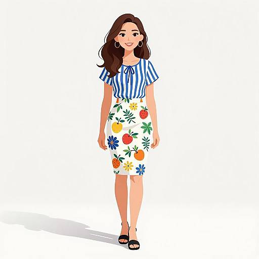 Smiling Woman in Casual Floral Outfit