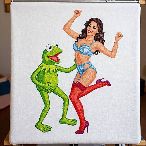 Woman Dancing in Lingerie with Kermit