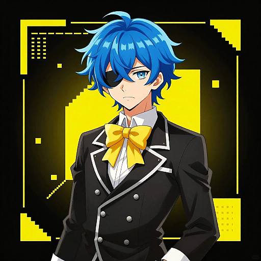 Futuristic Blue-Haired Anime Formal Portrait