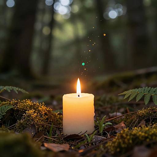 Candle in Forest with Glowing Pollen