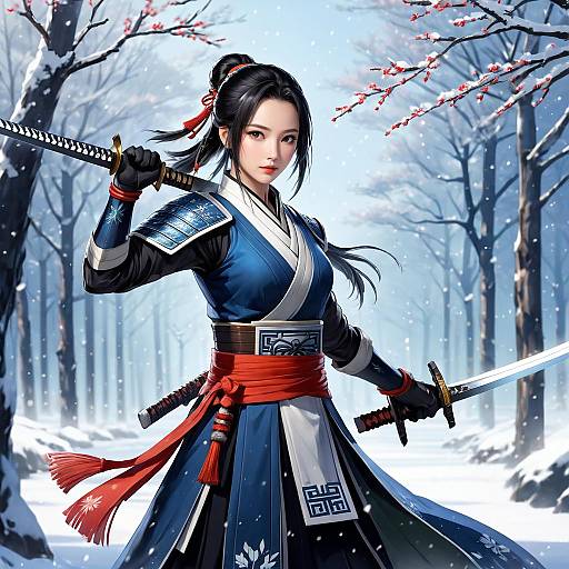 Glowing Swordwoman in Snowy Hangzhou