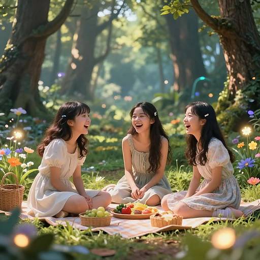AI Tween Girls Laughing in Enchanted Forest