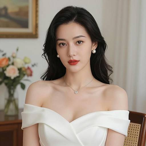 Elegant Woman in Off-Shoulder Dress