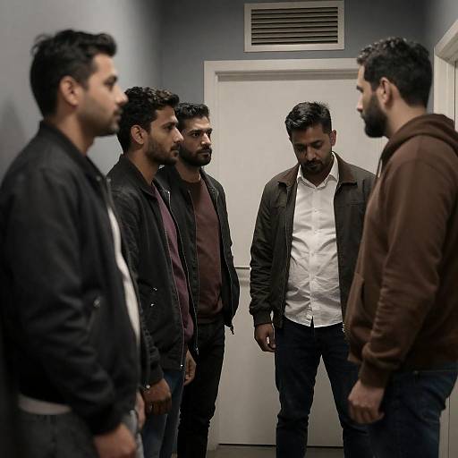 Tense Confrontation in Dim Hallway